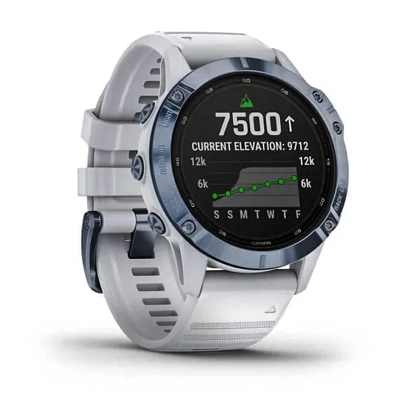 Спортивные наручные часы Garmin Fenix 6 Pro Solar синий минерал с белым ремешком 010-02410-19