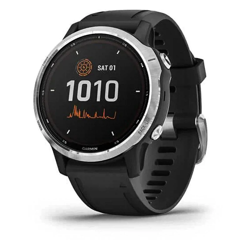 Спортивные наручные часы Garmin Fenix 6S Solar серебристый с черным ремешком 010-02409-00