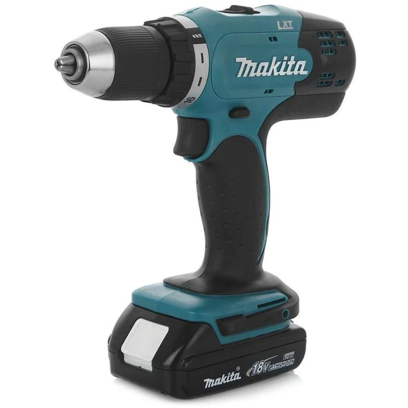 Makita DDF453SYE аккумуляторный шуруповерт (2 x 1.5 Ач, ЗУ) с набором сверл, очками и перчатками DDF453SYE/D-20769/PGW-180
