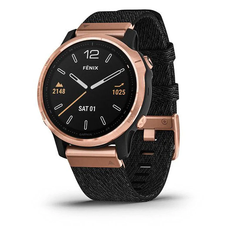 Спортивные наручные часы Garmin Fenix 6s Sapphire розовое золото с черным нейлоновым ремешком 010-02159-37