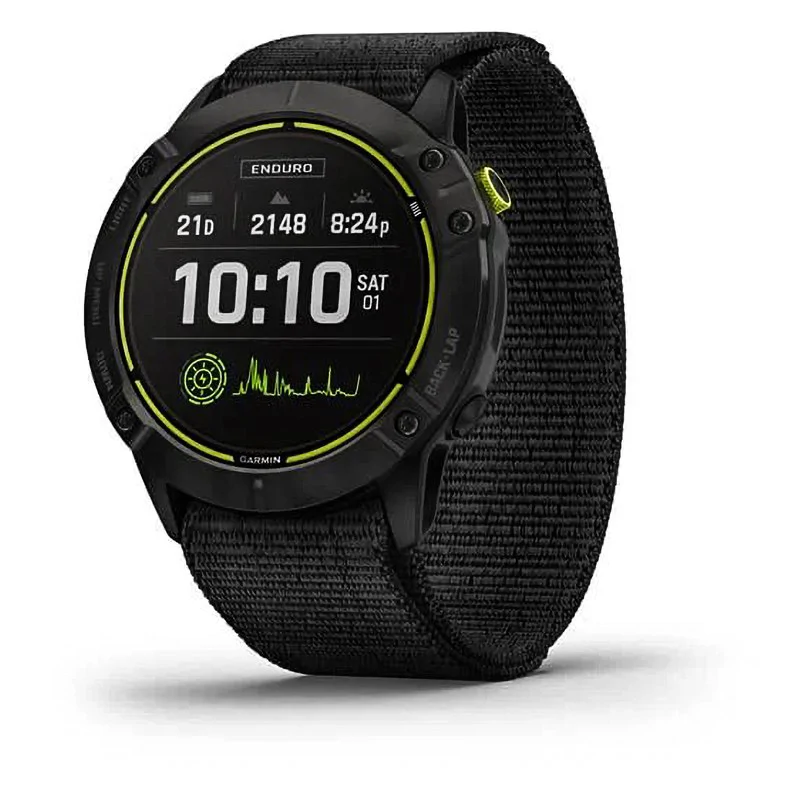 Часы для экстремальных видов спорта Garmin Enduro титановый корпус с угольно-серым DLC-покрытием и черный нейлоновый ремешок UltraFit 010-02408-01