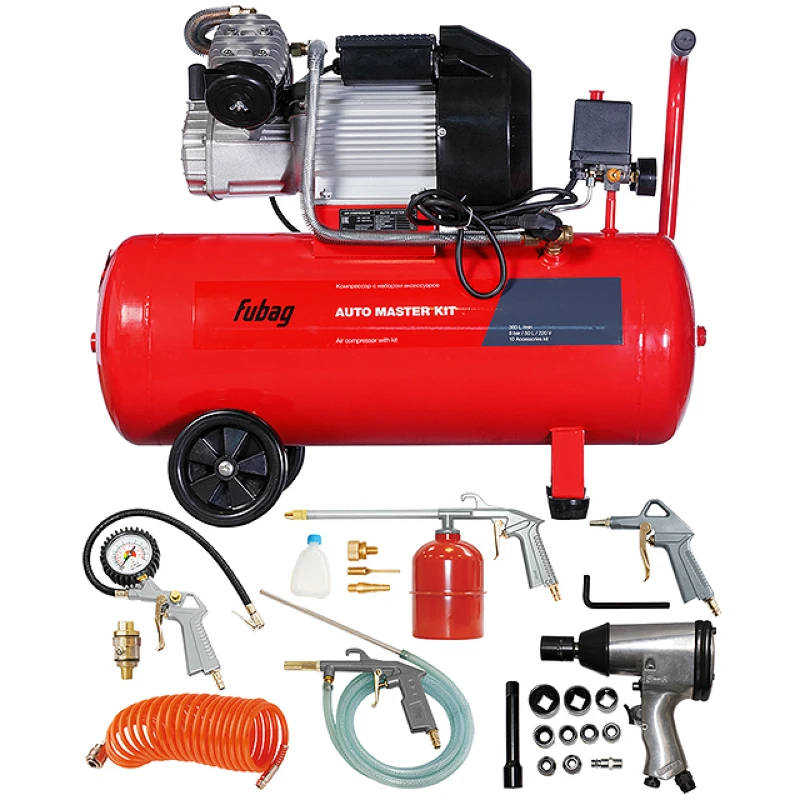 FUBAG Авто мастер с набором пневмоинструмента (AUTO MASTER KIT) компрессор поршневой масляный с 10 предметами 641270