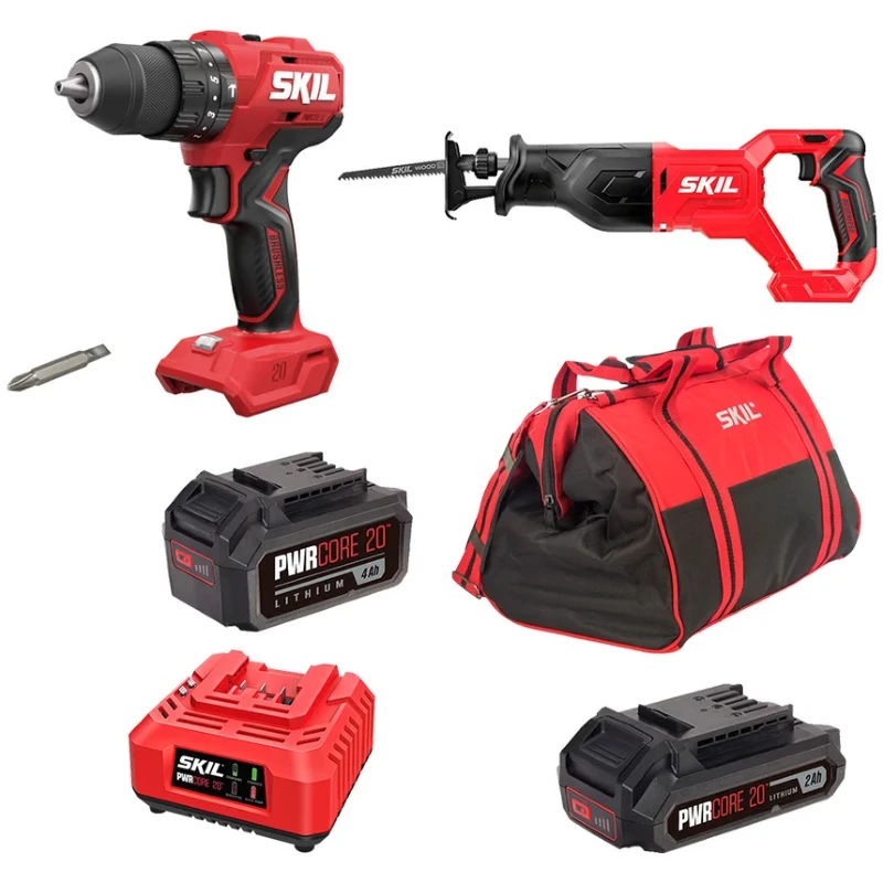 SKIL HD6280 аккумуляторная ударная дрель-шуруповерт с аккумуляторной сабельной пилой SKIL RS5870, ЗУ SC0060 (60W), АКБ BY5197 (2 Ач), АКБ BY5196 (4 Ач) и сумкой в комплекте 9-1-037