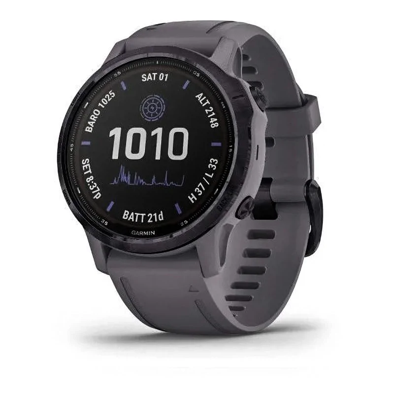 Спортивные наручные часы Garmin Fenix 6s Pro Solar аметистовый с темно-серым ремешком 010-02409-15