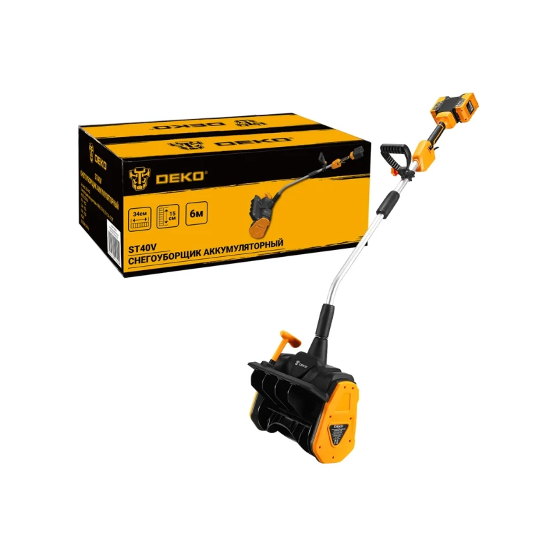 DEKO ST40V 40В снегоуборщик аккумуляторный (2 x 4 Ач, 2 ЗУ) ковш 35 см, выброс 6 м 063-4442