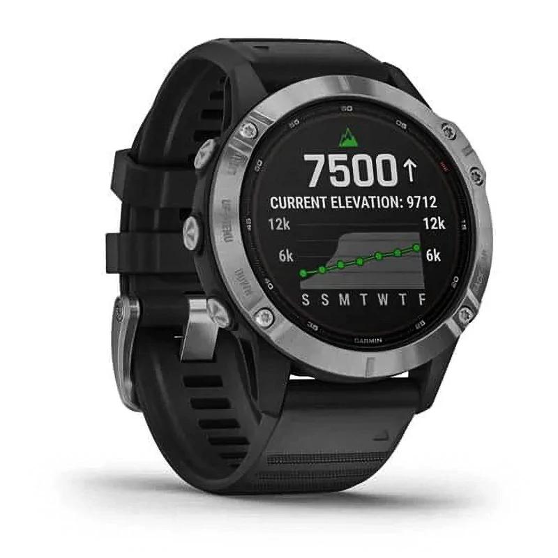 Спортивные наручные часы Garmin Fenix 6 Solar серебристый с черным ремешком 010-02410-00