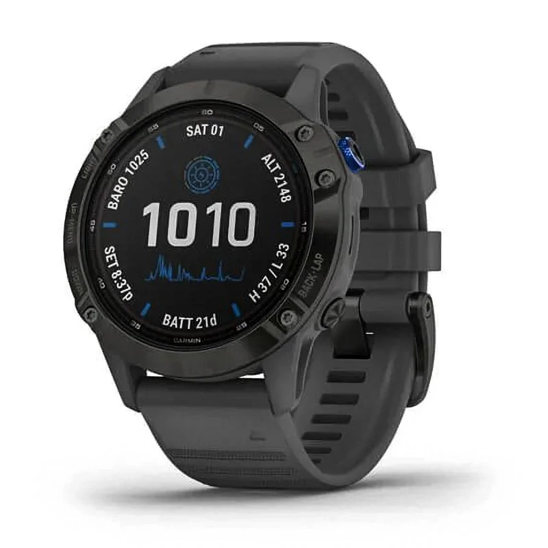 Спортивные наручные часы Garmin Fenix 6 Pro Solar черный с серым ремешком 010-02410-11