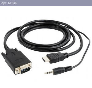 Кабель Cablexpert HDMI-VGA A-03-6, 19M/15M + 3.5Jack, 1.8м, черный, позол.разъемы, пакет A-HDMI-VGA-03-6 (098021)
