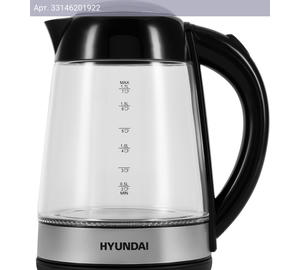 Чайник электрический Hyundai HYK-G3803 черный/серебристый, стекло