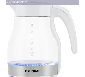 Чайник электрический Hyundai HYK-G3802 белый/серебристый, стекло