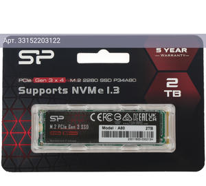 Твердотельный накопитель Silicon Power M-Series 2048ГБ, M.2 2280, PCIe 3.0 x4, M.2 SP002TBP34A80M28
