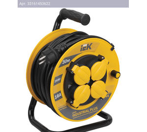 Удлинитель силовой IEK INDUSTRIAL PLUS, 30м, розеток 4шт, ток 16A, желтый (wkp15-16-04-30-44)