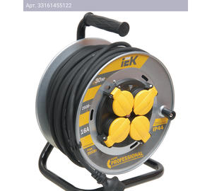 Удлинитель силовой IEK Professional, 30м, розеток 4шт, ток 16A, серый (wkp17-16-04-30-44)