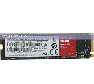 Твердотельный накопитель WD Red SN700 500ГБ, M.2 2280, PCIe 3.0 x4, M.2 WDS500G1R0C