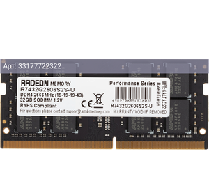Оперативная память AMD Radeon R7 Performance Series DDR4 - 32Gb, 2666 МГц, SO-DIMM, CL19 (r7432g2606s2s-u)