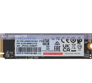 Твердотельный накопитель A-Data Legend 960 Max 2048ГБ, M.2 2280, PCIe 4.0 x4, M.2 ALEG-960M-2TCS