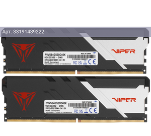 Оперативная память Patriot Viper Venom DDR5 - 2x 32Gb, 5200 МГц, DIMM, CL40 (pvv564g520c40k)