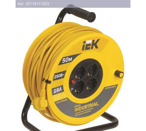 Удлинитель силовой IEK Industrial, 30м, розеток 4шт, ток 16A, желтый (wkp15-16-04-30)