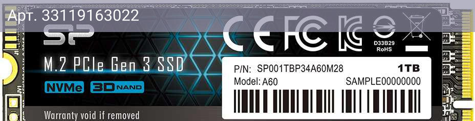 Твердотельный накопитель Silicon Power M-Series 1024ГБ, M.2 2280, PCIe 3.0 x4, M.2 SP001TBP34A60M28