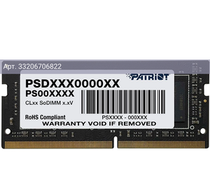 Оперативная память Patriot Signature Line DDR4 - 16GB, 3200 МГц, SO-DIMM, CL22, RTL (psd416g32002s)