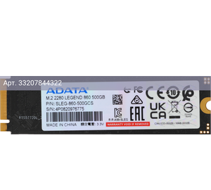 Твердотельный накопитель A-Data 500ГБ, M.2 2280, PCIe 4.0 x4, M.2 Legend 860 (SLEG-860-500GCS)